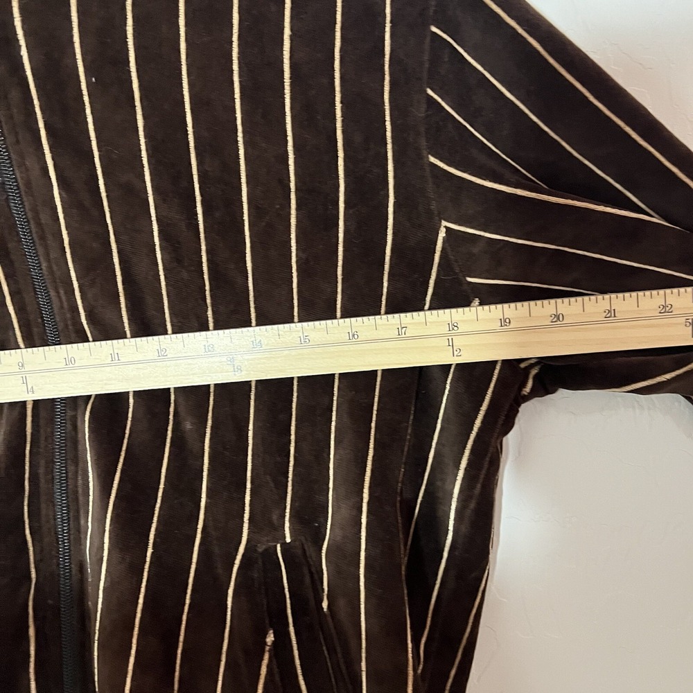 Stussy Velour Waffle Lined Zip Up Jacket Coat Stripe Y2K Zippered Hood Sz Large - Picture 16 of 16